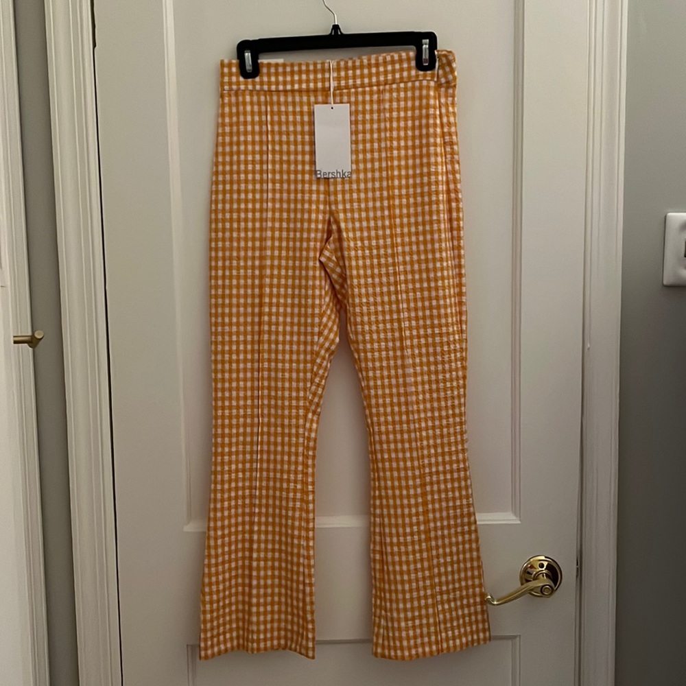 Bershka orange gingham flare pants